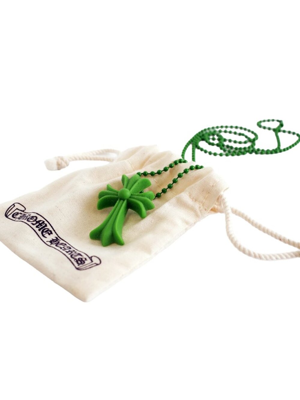CHROME HEARTS Green Silichrome Rubber Cross Charm Necklace
